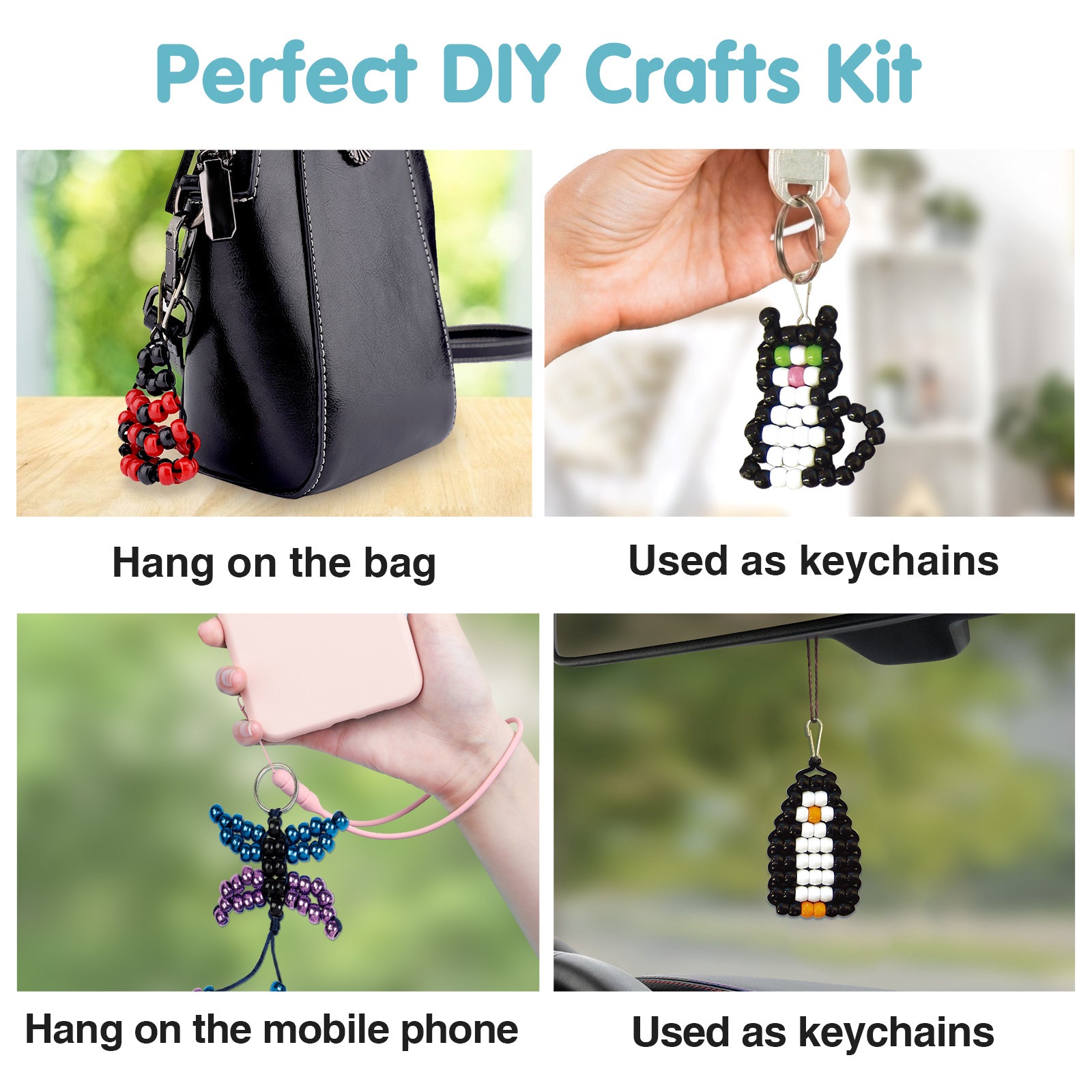 PP OPOUNT Bead Pets Kit, Bead Pets Crafts for Kids with Video Tutorials,  Bead Pet Keychain Includes Beads, Instruction, Cording, Keychains, Needles