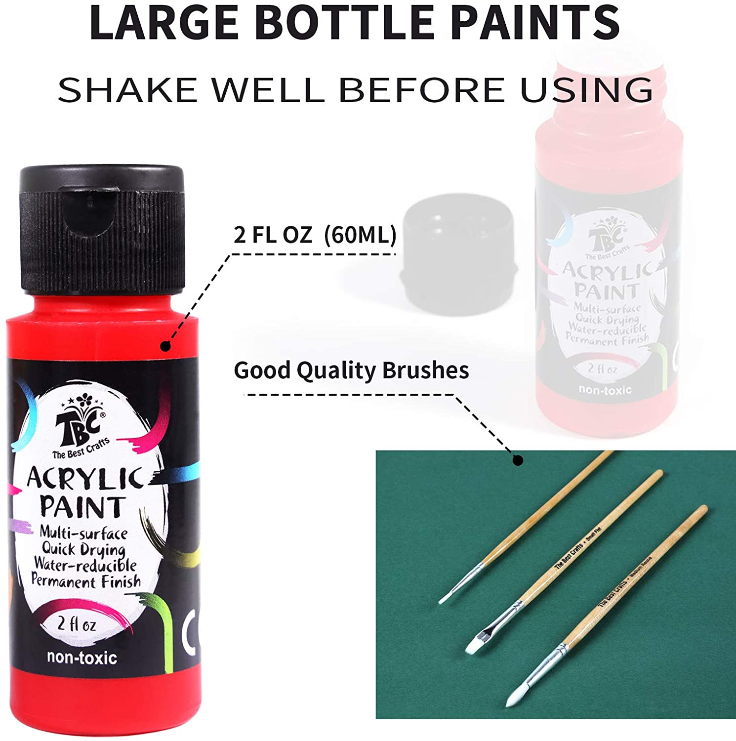 Acrylic Paint Set of 36 Colors 2fl oz 60ml Bottles,Non Toxic 36 Colors Acrylic  Paint No Fading Rich Pigment for Kids Adults Artists Canvas Crafts Wood  Painting